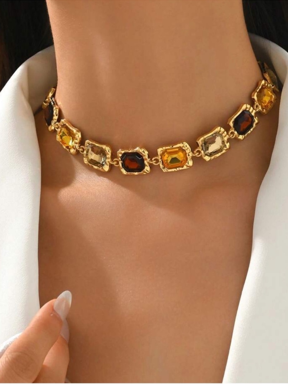 Golden Mosaic Amber Crystal Couture Choker Necklace